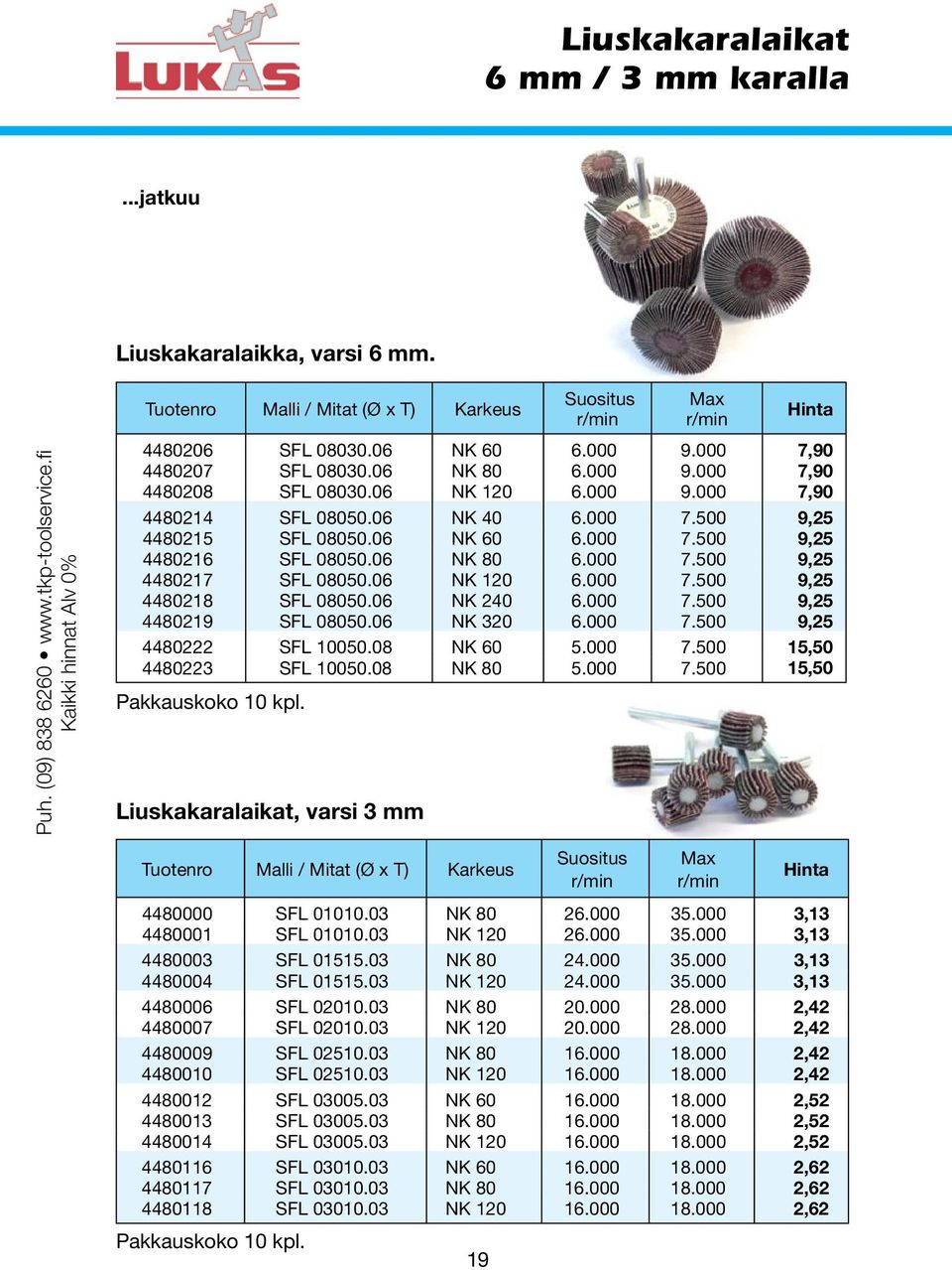 06 NK 120 6.000 9.000 7,90 4480214 SFL 08050.06 NK 40 6.000 7.500 9,25 4480215 SFL 08050.06 NK 60 6.000 7.500 9,25 4480216 SFL 08050.06 NK 80 6.000 7.500 9,25 4480217 SFL 08050.06 NK 120 6.000 7.500 9,25 4480218 SFL 08050.