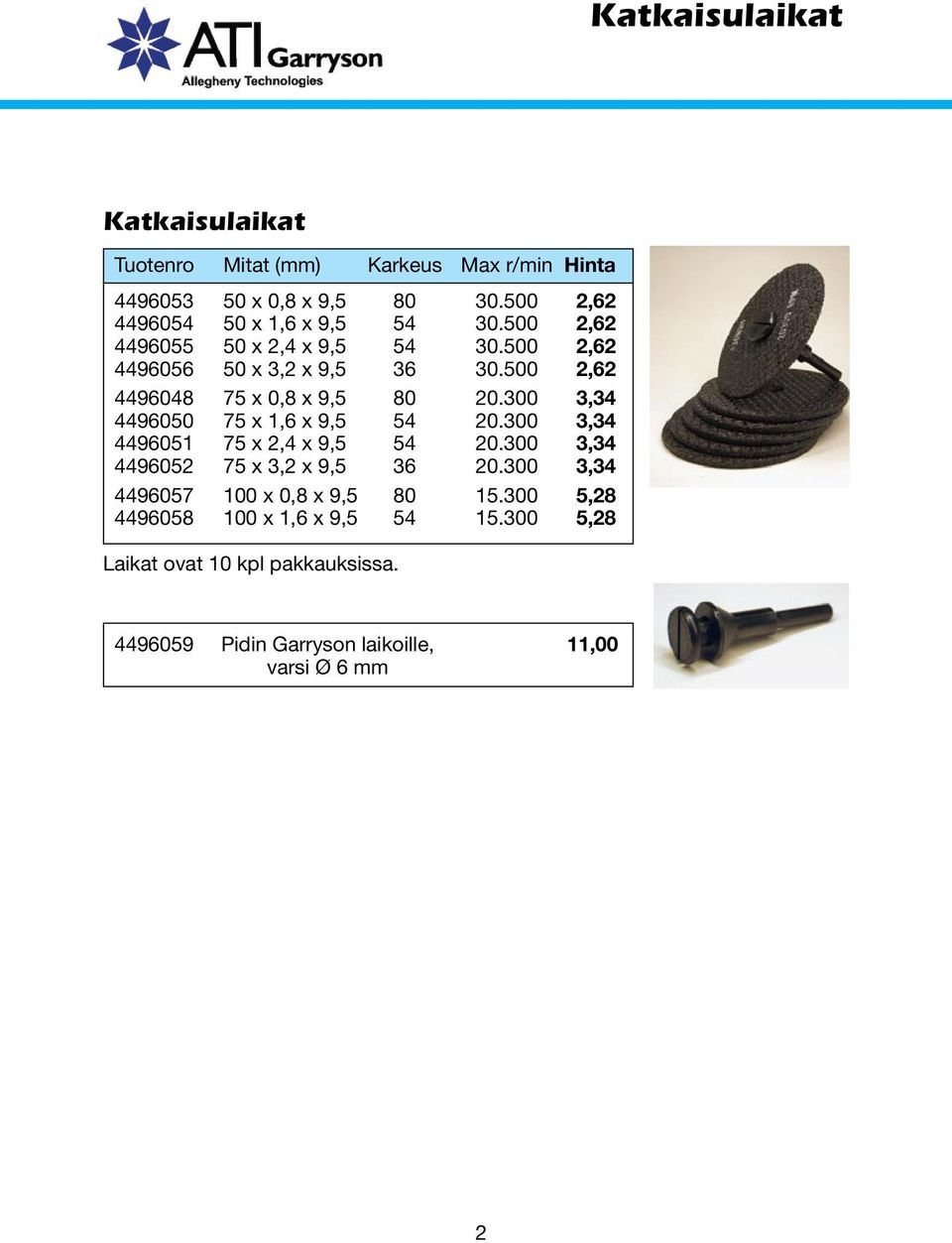 500 2,62 4496048 75 x 0,8 x 9,5 80 20.300 3,34 4496050 75 x 1,6 x 9,5 54 20.300 3,34 4496051 75 x 2,4 x 9,5 54 20.