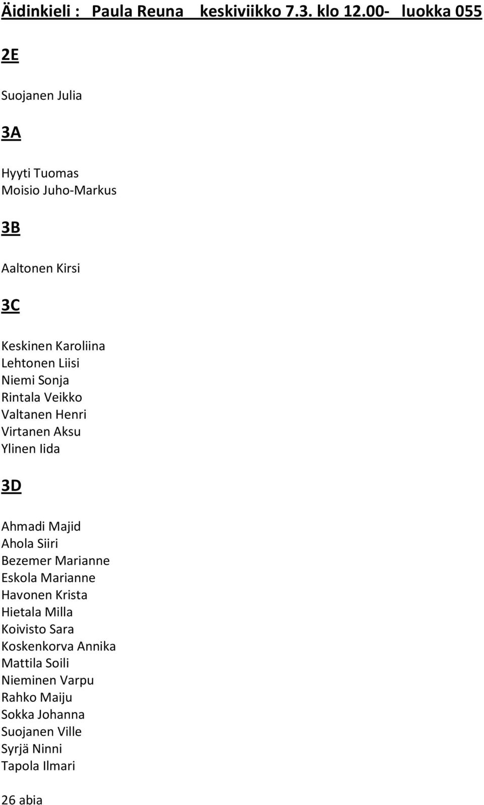 Niemi Sonja Rintala Veikko Valtanen Henri Virtanen Aksu Ylinen Iida Ahmadi Majid Ahola Siiri Bezemer Marianne