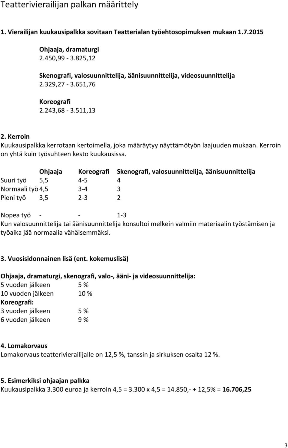 Kerroin Kuukausipalkka kerrotaan kertoimella, joka määräytyy näyttämötyön laajuuden mukaan. Kerroin on yhtä kuin työsuhteen kesto kuukausissa.