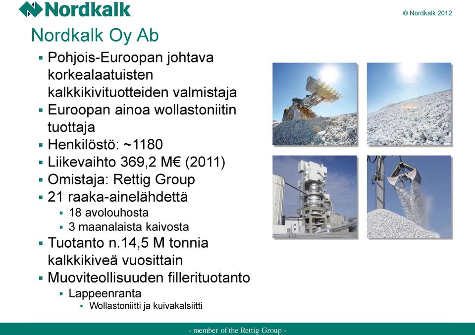 21 raaka-ainelähdettä 18 avolouhosta 3 maanalaista kaivosta Tuotanto n.