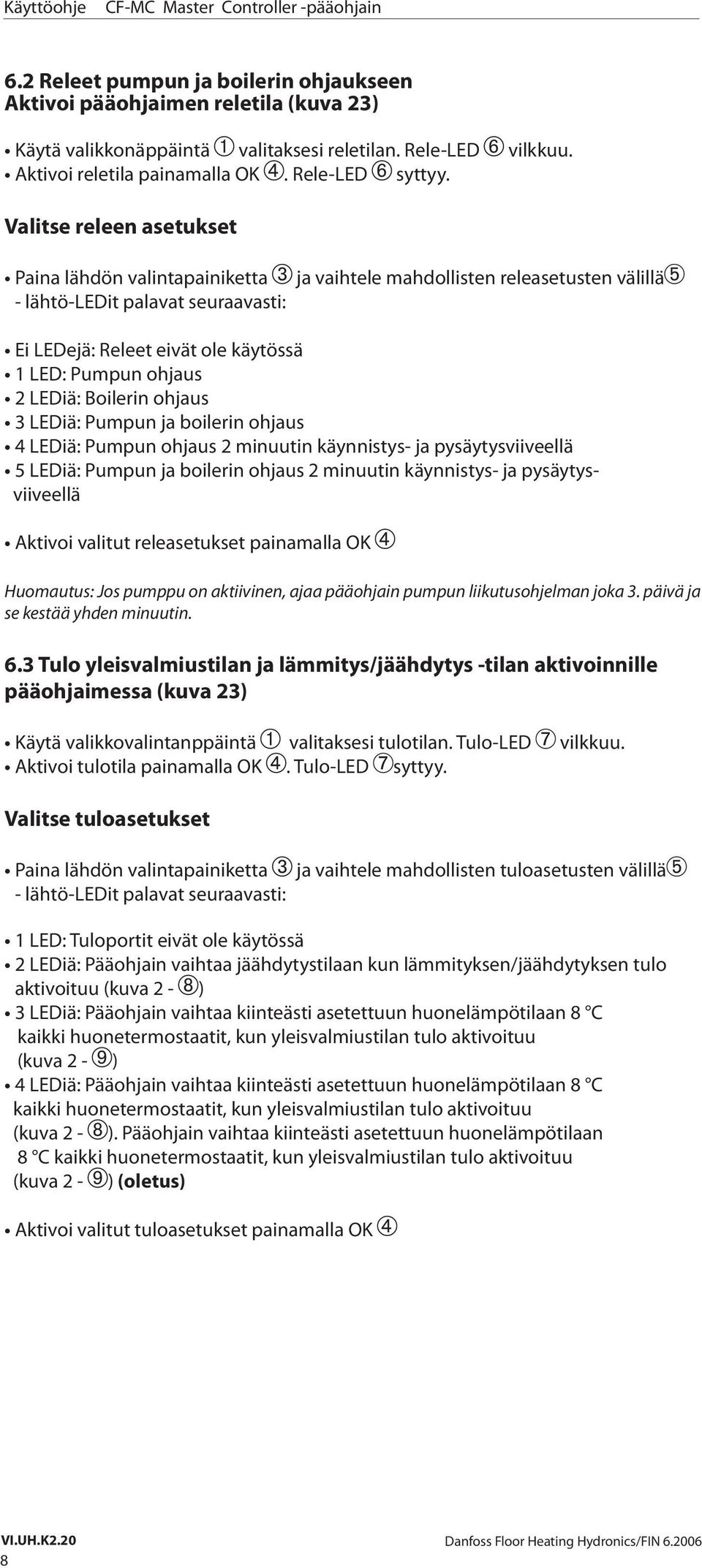 LEDiä: Boilerin ohjaus 3 LEDiä: Pumpun ja boilerin ohjaus 4 LEDiä: Pumpun ohjaus 2 minuutin käynnistys- ja pysäytysviiveellä 5 LEDiä: Pumpun ja boilerin ohjaus 2 minuutin käynnistys- ja