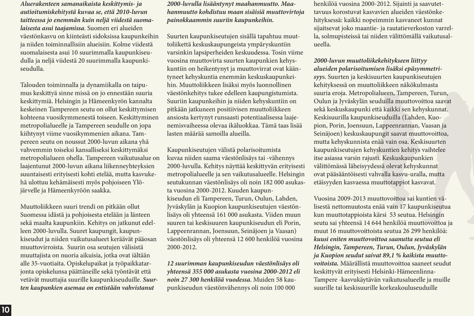 Kolme viidestä suomalaisesta asui 10 suurimmalla kaupunkiseudulla ja neljä viidestä 20 suurimmalla kaupunkiseudulla.