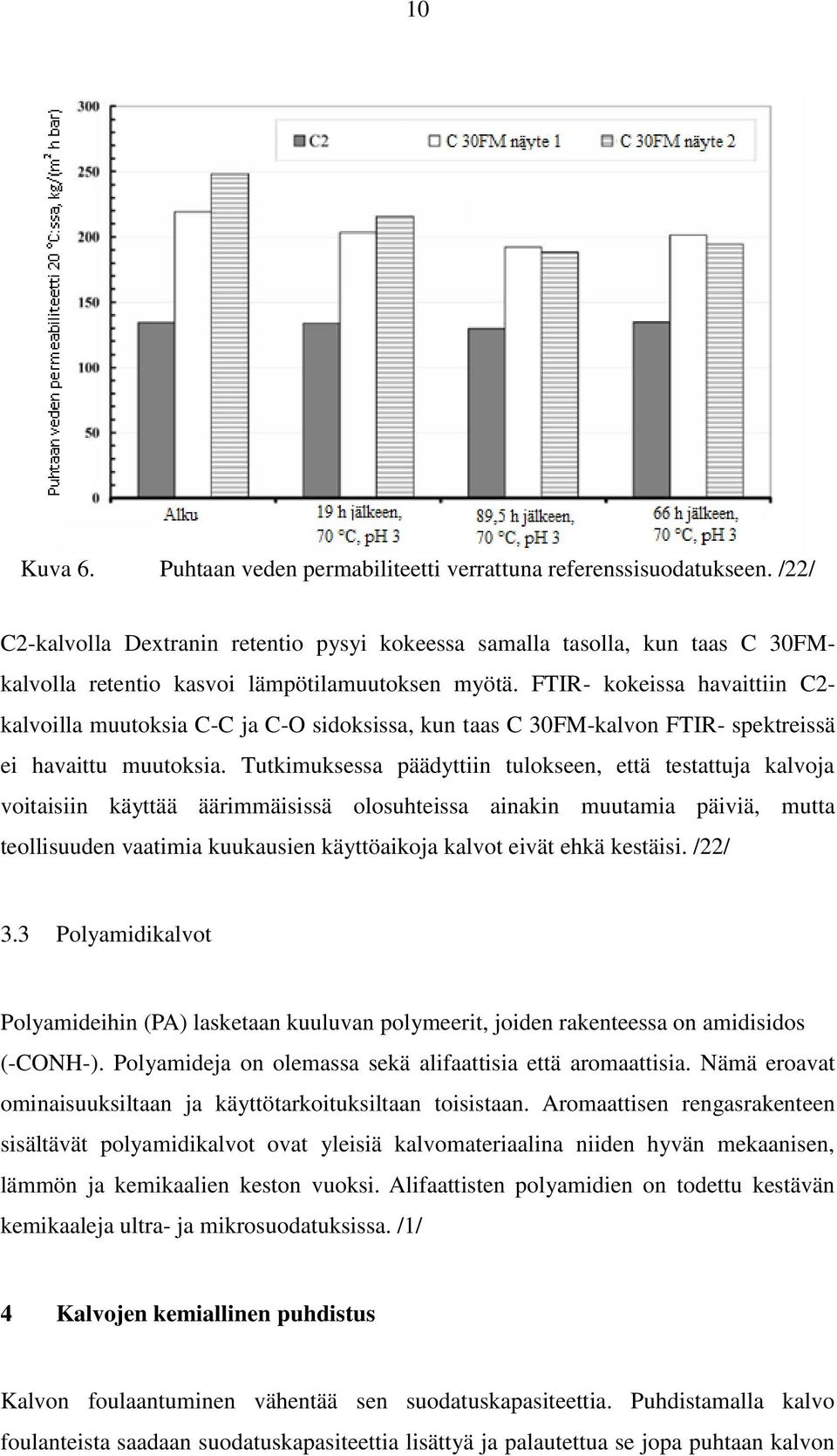 FTIR- kokeissa havaittiin C2- kalvoilla muutoksia C-C ja C-O sidoksissa, kun taas C 30FM-kalvon FTIR- spektreissä ei havaittu muutoksia.