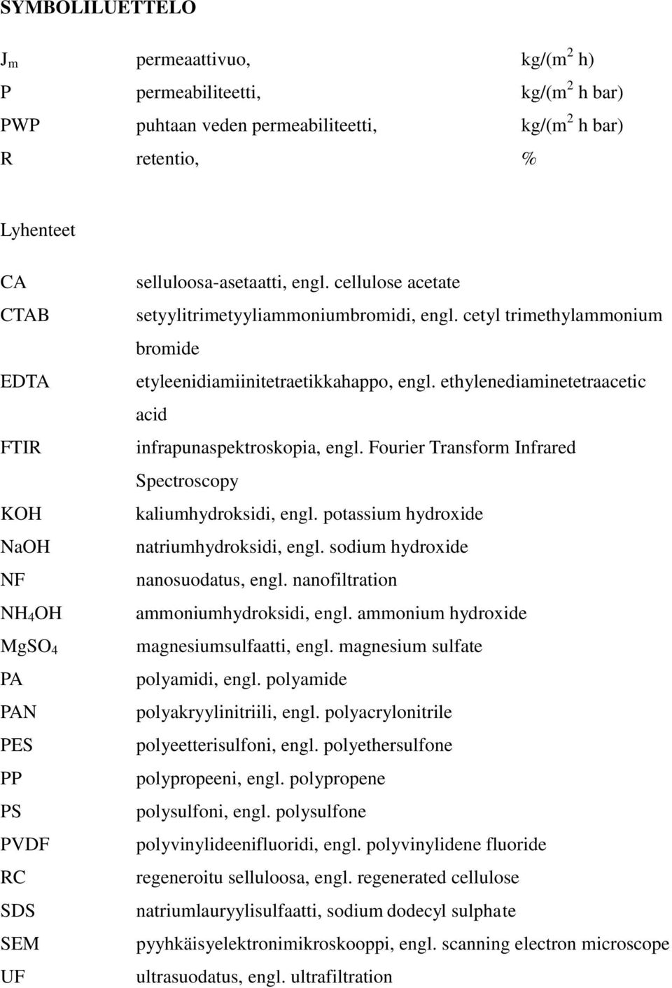 ethylenediaminetetraacetic acid infrapunaspektroskopia, engl. Fourier Transform Infrared Spectroscopy kaliumhydroksidi, engl. potassium hydroxide natriumhydroksidi, engl.
