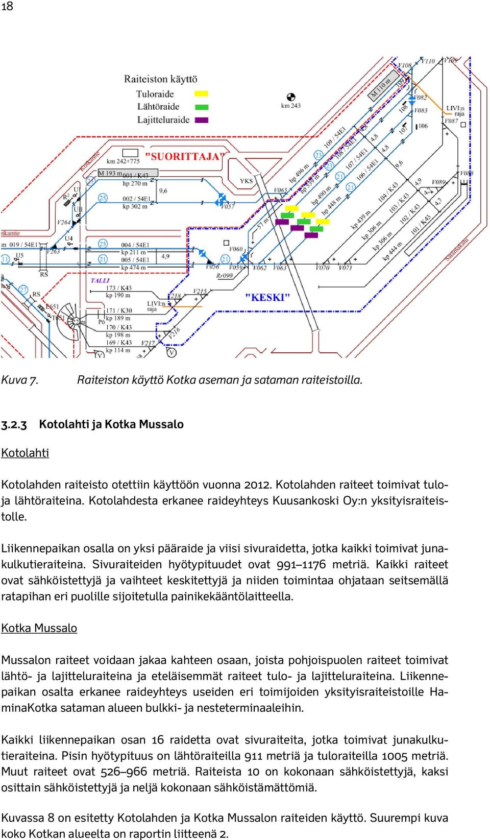 Liikennepaikan osalla on yksi pääraide ja viisi sivuraidetta, jotka kaikki toimivat junakulkutieraiteina. Sivuraiteiden hyötypituudet ovat 991 1176 metriä.