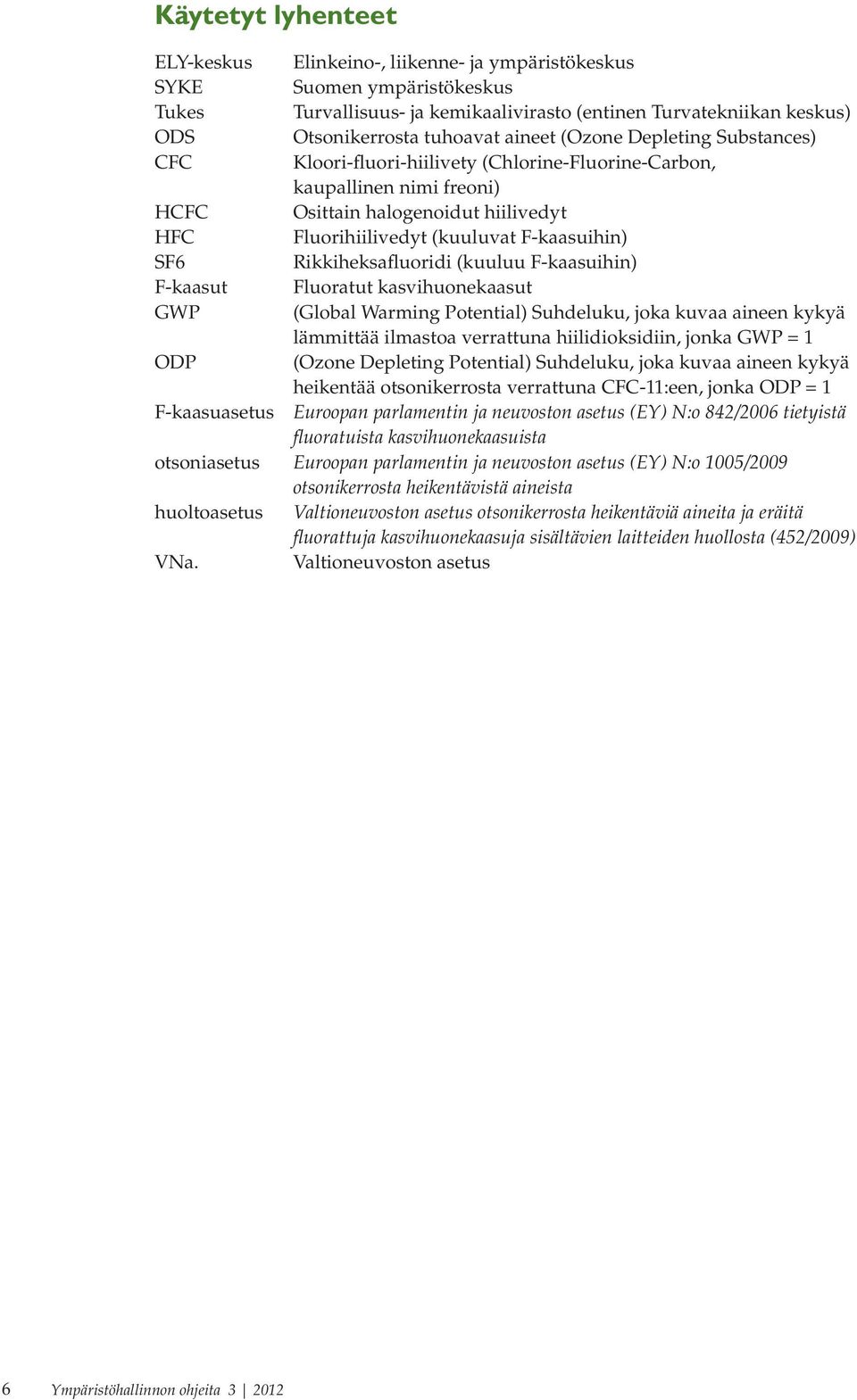 SF6 Rikkiheksafluoridi (kuuluu F-kaasuihin) F-kaasut Fluoratut kasvihuonekaasut GWP (Global Warming Potential) Suhdeluku, joka kuvaa aineen kykyä lämmittää ilmastoa verrattuna hiilidioksidiin, jonka