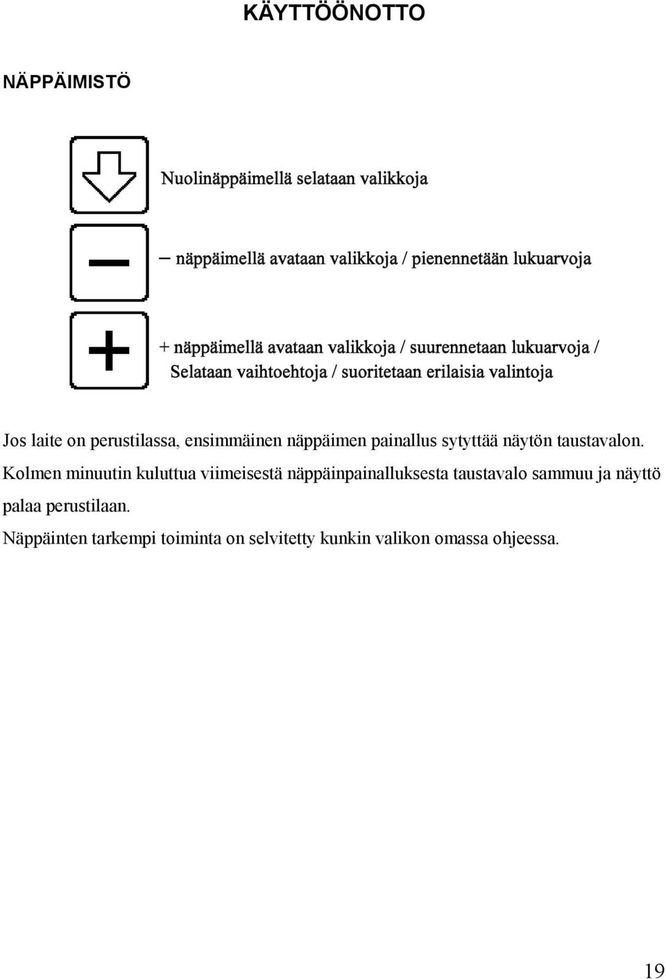 Kolmen minuutin kuluttua viimeisestä näppäinpainalluksesta taustavalo