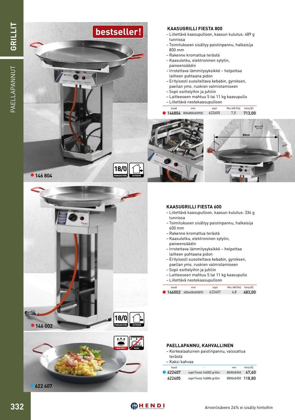 ruokien valmistamiseen Sopii esittelyihin ja juhliin Laitteeseen mahtuu 5 tai 11 kg kaasupullo Liitettävä nestekaasupulloon sopii Moc kw [Hs] 800x800x(H)900 622605 7,0 146804 713,00 80cm 146 804