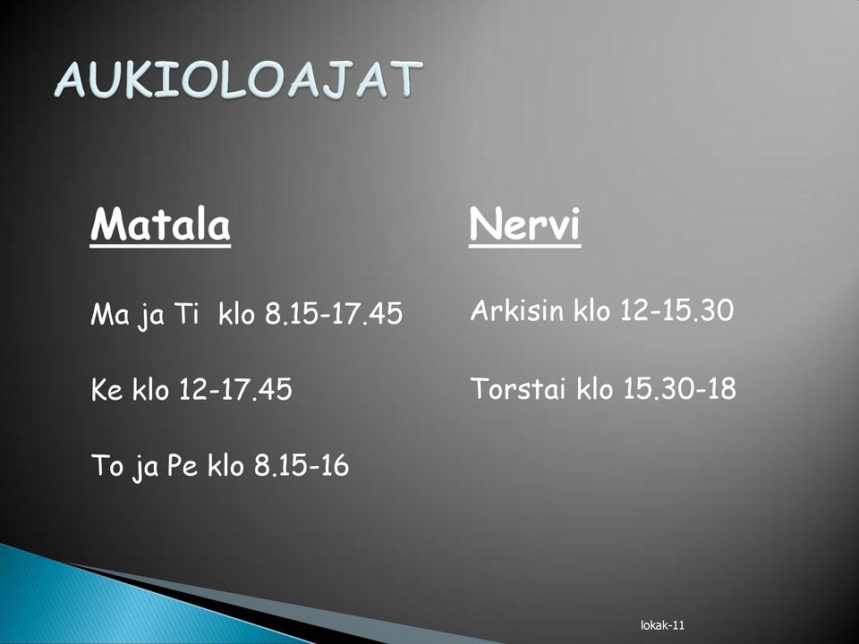 45 Nervi Arkisin klo 12-15.