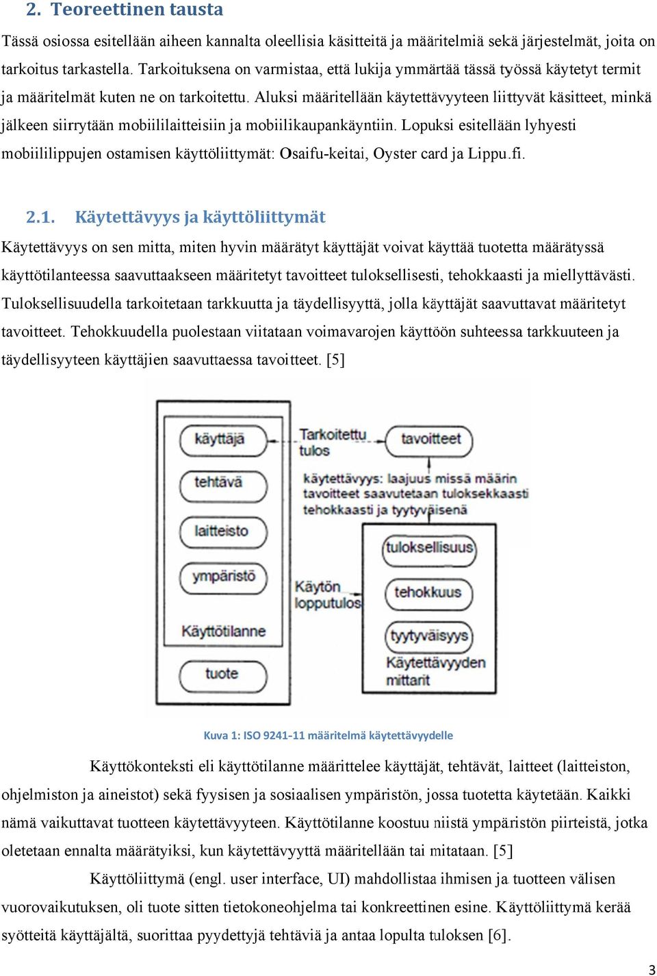 Aluksi määritellään käytettävyyteen liittyvät käsitteet, minkä jälkeen siirrytään mobiililaitteisiin ja mobiilikaupankäyntiin.