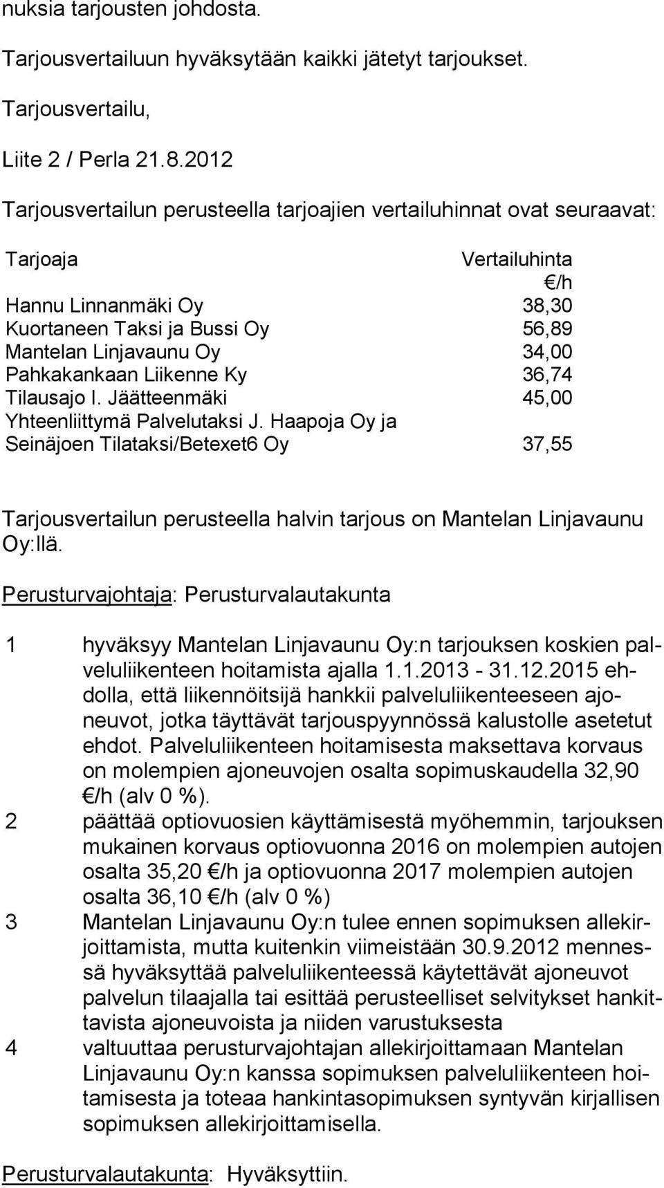 Pahkakankaan Liikenne Ky 36,74 Tilausajo I. Jäätteenmäki 45,00 Yhteenliittymä Palvelutaksi J.