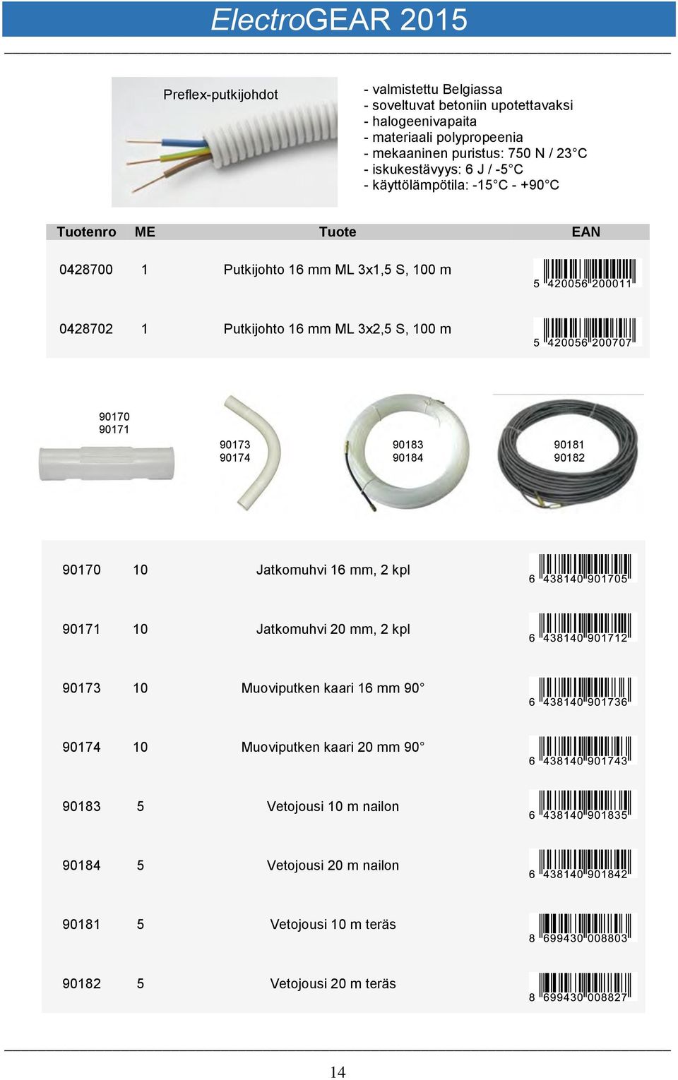 100 m 90170 90171 90173 90174 90183 90184 90181 90182 90170 10 Jatkomuhvi 16 mm, 2 kpl 90171 10 Jatkomuhvi 20 mm, 2 kpl 90173 10 Muoviputken kaari 16 mm