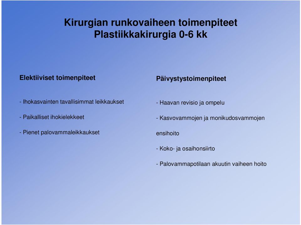 palovammaleikkaukset - Haavan revisio ja ompelu - Kasvovammojen ja