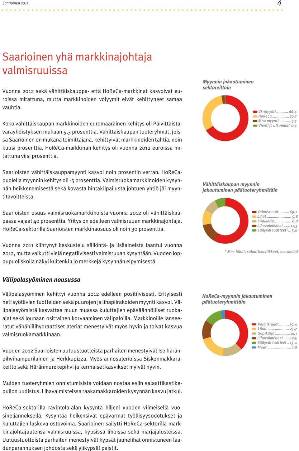 Vähittäiskaupan tuoteryhmät, joissa Saarioinen on mukana toimittajana, kehittyivät markkinoiden tahtia, noin kuusi prosenttia.