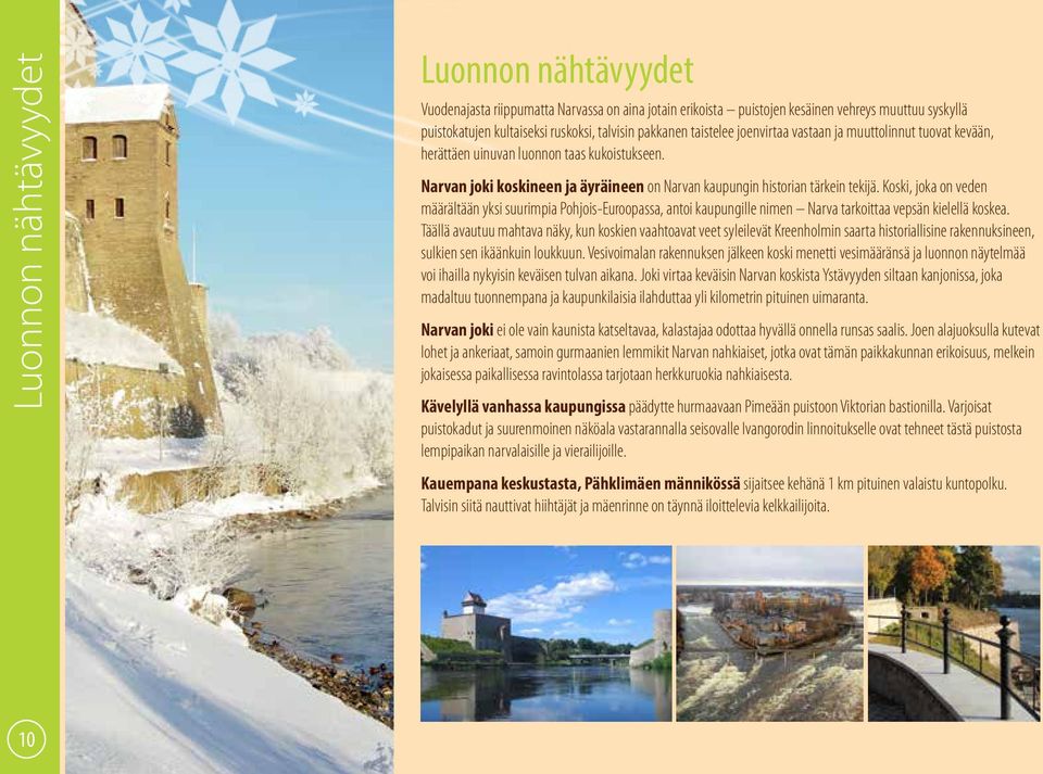 Koski, joka on veden määrältään yksi suurimpia Pohjois-Euroopassa, antoi kaupungille nimen Narva tarkoittaa vepsän kielellä koskea.