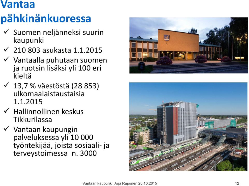 1.2015 Vantaalla puhutaan suomen ja ruotsin lisäksi yli 100 eri kieltä 13,7 %