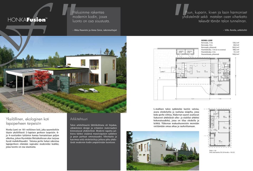 krs 130,5 m² Kerrosala, 2 krs 60,0 m² Kerrosala, yhteensä 190,5 m² Huoneistoala, 1. krs (ei sis.varastoa) 108,5 m² Huoneistoala, 2.