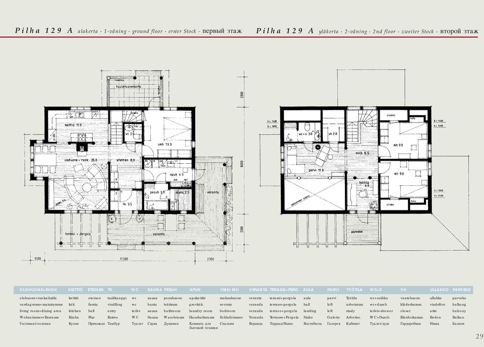 parvi Työtila wc+suihku vaatehuone ullakko parveke vardagsrum+matutrymme kök farstu vindfång wc bastu tvättrum grovkök sovrum veranda terrass+pergola hall loft arbetsrum wc+dusch kläderkamm.