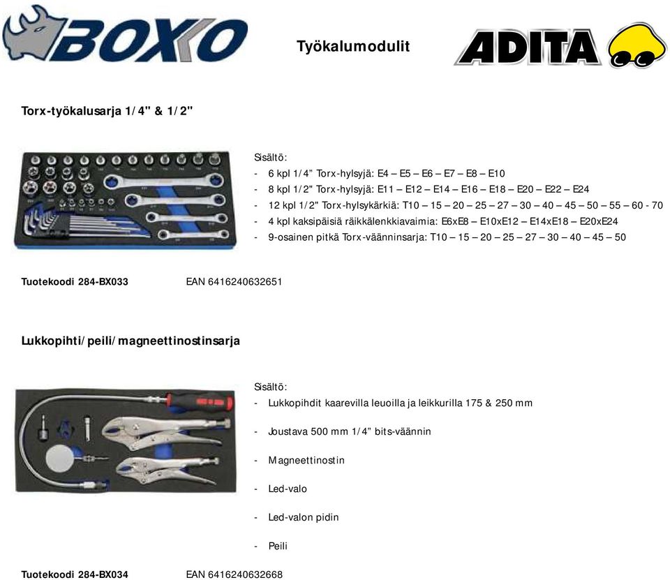 Torx-väänninsarja: T10 15 20 25 27 30 40 45 50 Tuotekoodi 284-BX033 EAN 6416240632651 Lukkopihti/peili/magneettinostinsarja - Lukkopihdit kaarevilla