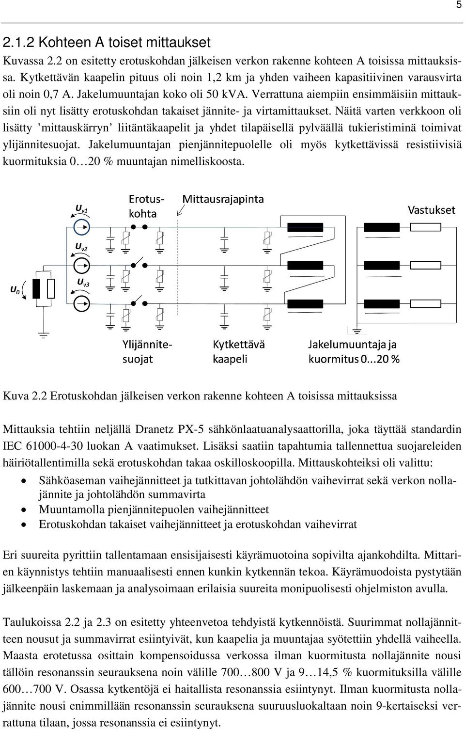 Verrattuna aiempiin ensimmäisiin mittauksiin oli nyt lisätty erotuskohdan takaiset jännite- ja virtamittaukset.