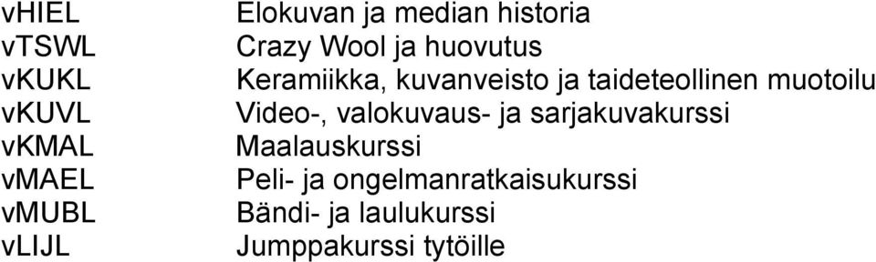valokuvaus- ja sarjakuvakurssi vkmal Maalauskurssi vmael Peli- ja