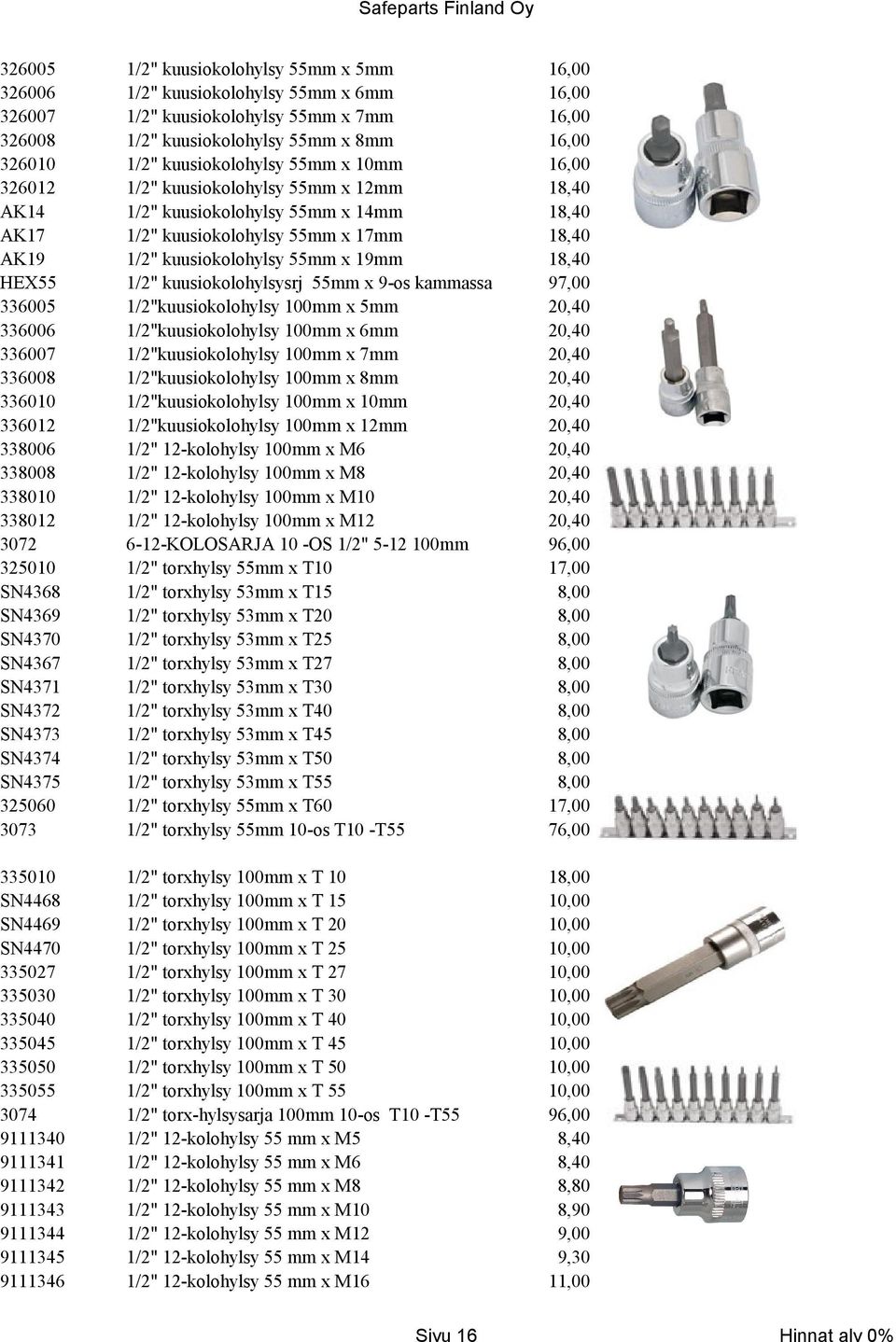 kuusiokolohylsy 55mm x 12mm 1/2" kuusiokolohylsy 55mm x 14mm 1/2" kuusiokolohylsy 55mm x 17mm 1/2" kuusiokolohylsy 55mm x 19mm 1/2" kuusiokolohylsysrj 55mm x 9-os kammassa 1/2"kuusiokolohylsy 100mm x