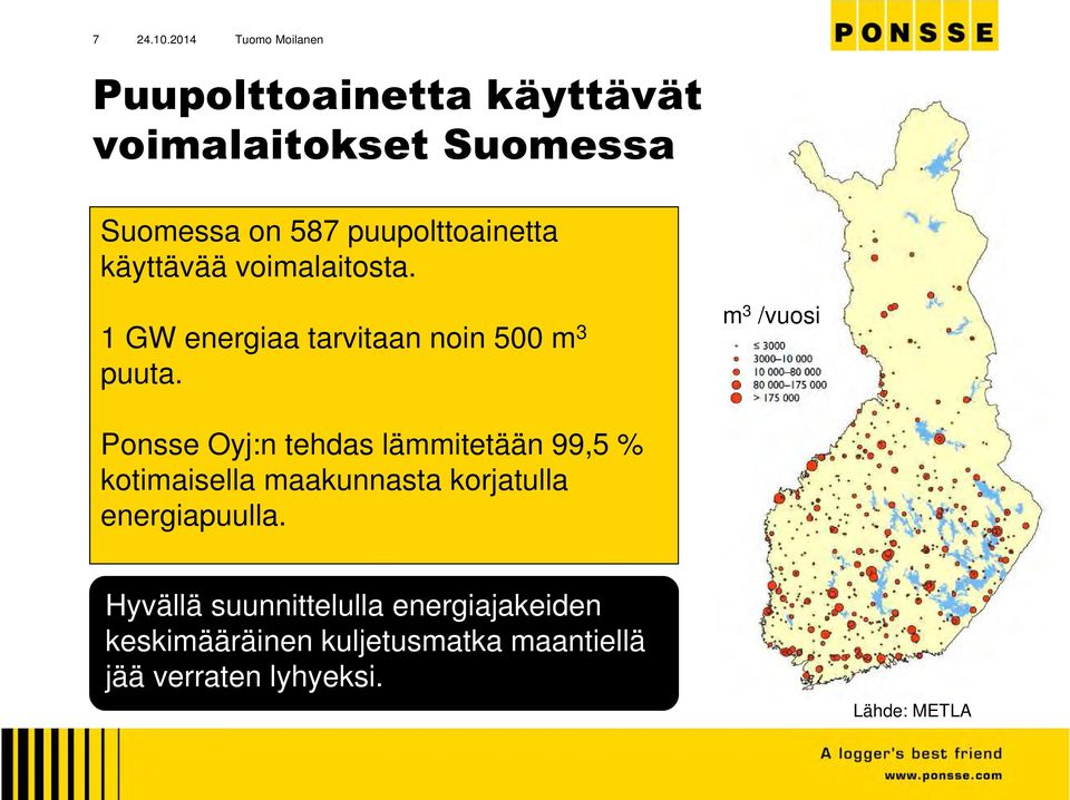 m 3 /vuosi Ponsse Oyj:n tehdas lämmitetään 99,5 % kotimaisella maakunnasta korjatulla