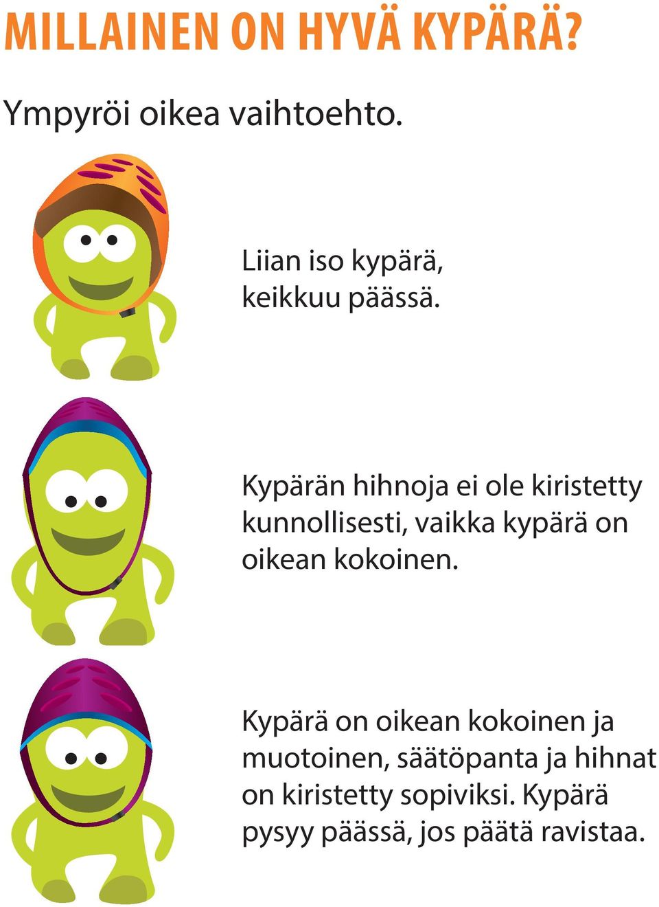 Kypärän hihnoja ei ole kiristetty kunnollisesti, vaikka kypärä on oikean