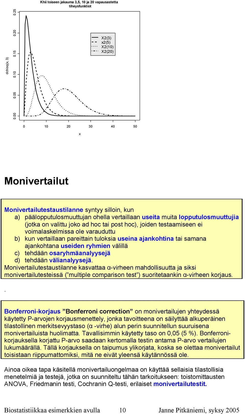 valittu joko ad hoc tai post hoc), joiden testaamiseen ei voimalaskelmissa ole varauduttu b) kun vertaillaan pareittain tuloksia useina ajankohtina tai samana ajankohtana useiden ryhmien välillä c)