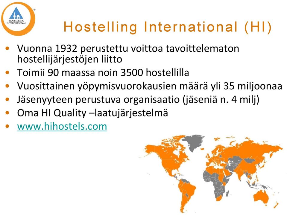 hostellilla Vuosittainen yöpymisvuorokausien määrä yli 35 miljoonaa