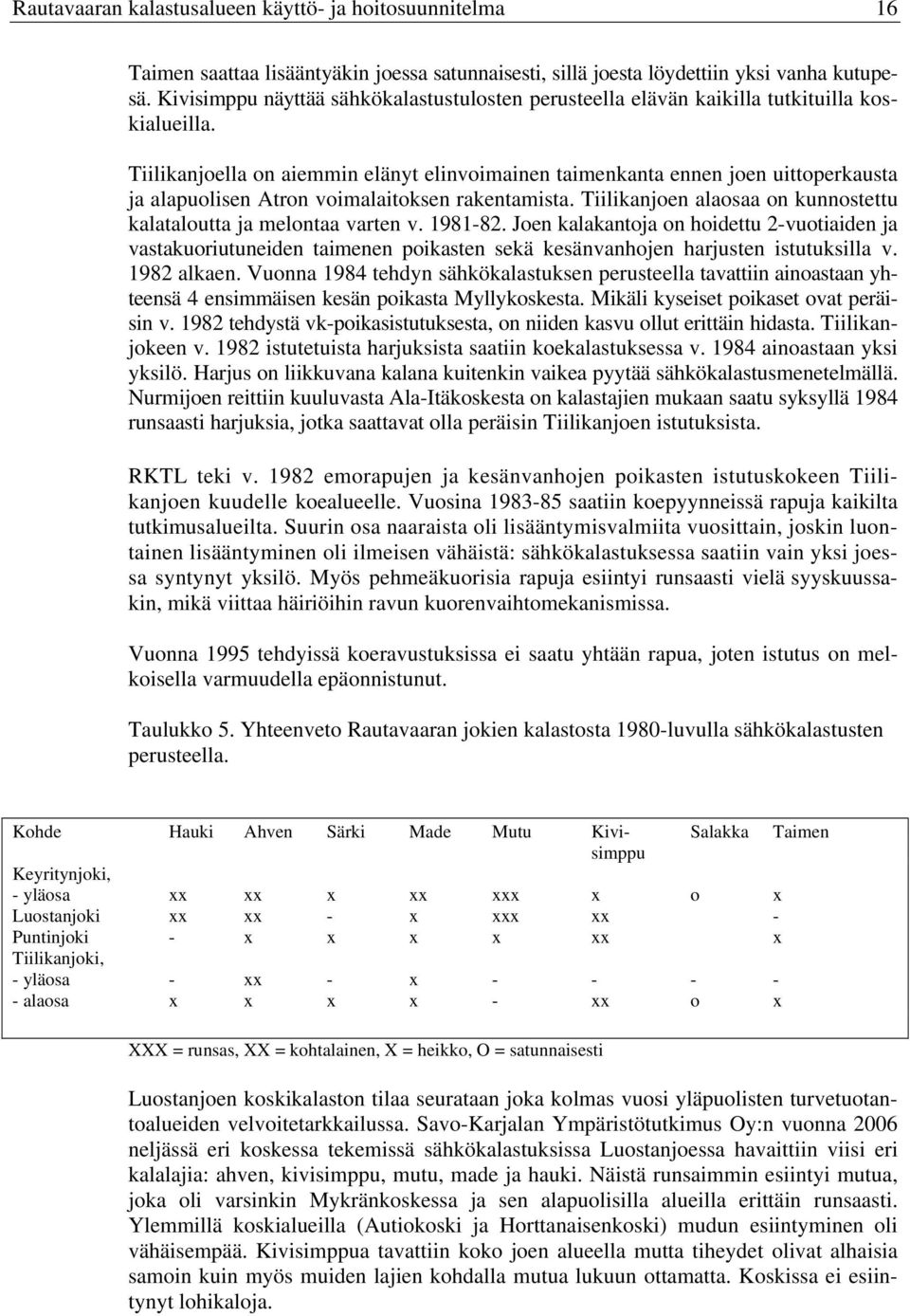 Tiilikanjoella on aiemmin elänyt elinvoimainen taimenkanta ennen joen uittoperkausta ja alapuolisen Atron voimalaitoksen rakentamista.