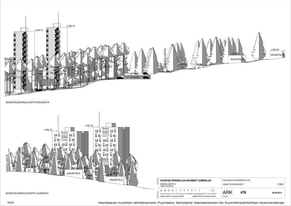 50 MAASTOLEIKKAUS KOHTI LOUNASTA ASUINTALO KAAVAMUUTOSAINEISTO VE2 MAASTOLEIKKAUKSET 1:500 16/31