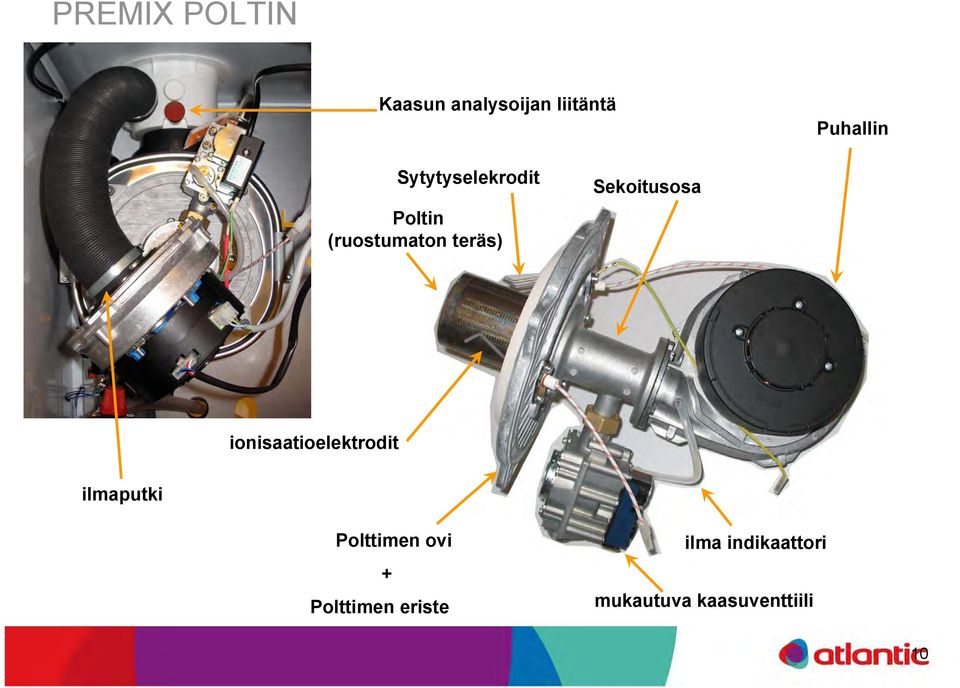 teräs) ionisaatioelektrodit ilmaputki Polttimen ovi