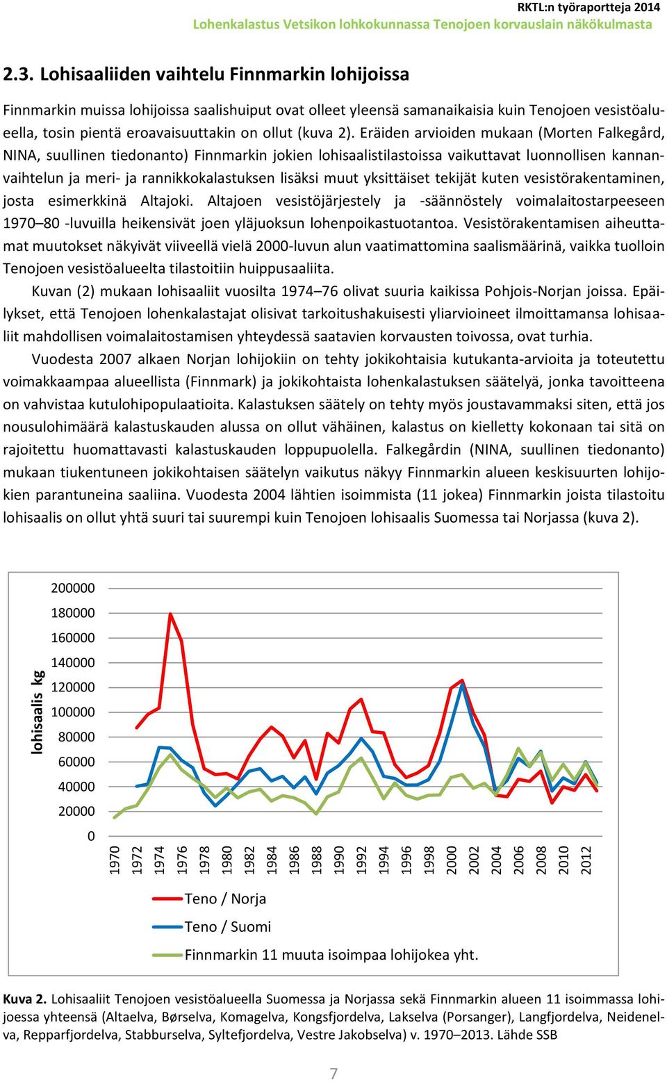 Eräiden arvioiden mukaan (Morten Falkegård, NINA, suullinen tiedonanto) Finnmarkin jokien lohisaalistilastoissa vaikuttavat luonnollisen kannanvaihtelun ja meri- ja rannikkokalastuksen lisäksi muut