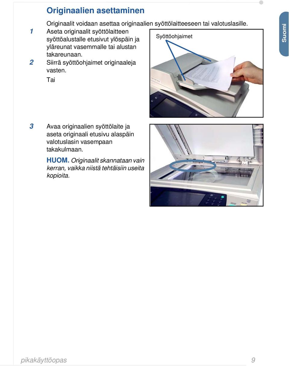 takareunaan. 2 Siirrä syöttöohjaimet originaaleja vasten.