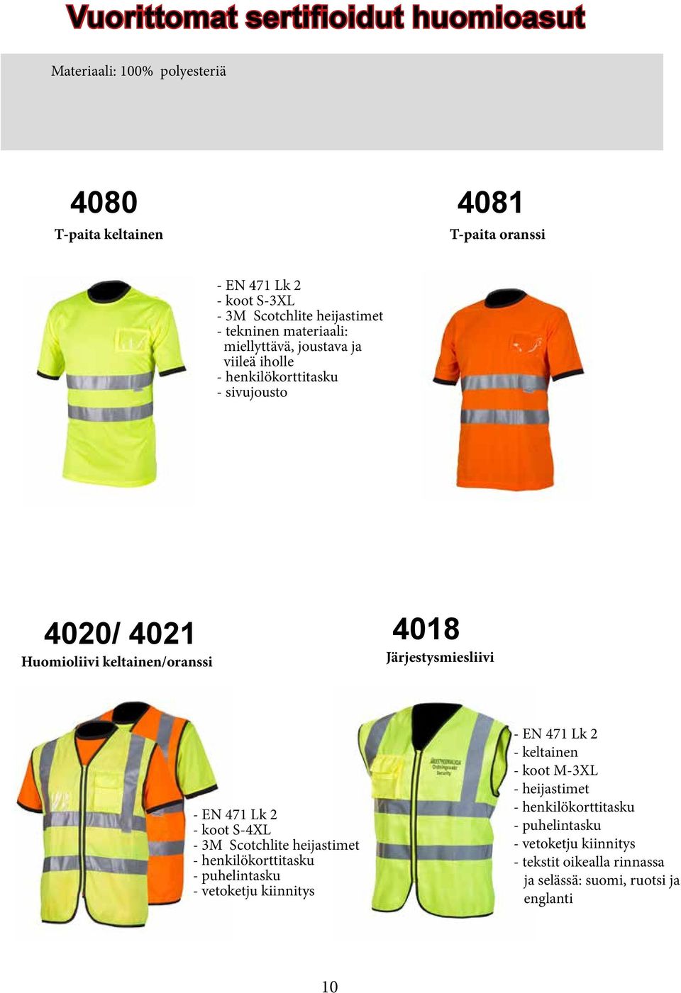 Järjestysmiesliivi - EN 471 Lk 2 - koot S-4XL - 3M Scotchlite heijastimet - henkilökorttitasku - puhelintasku - vetoketju kiinnitys - EN 471 Lk 2 -