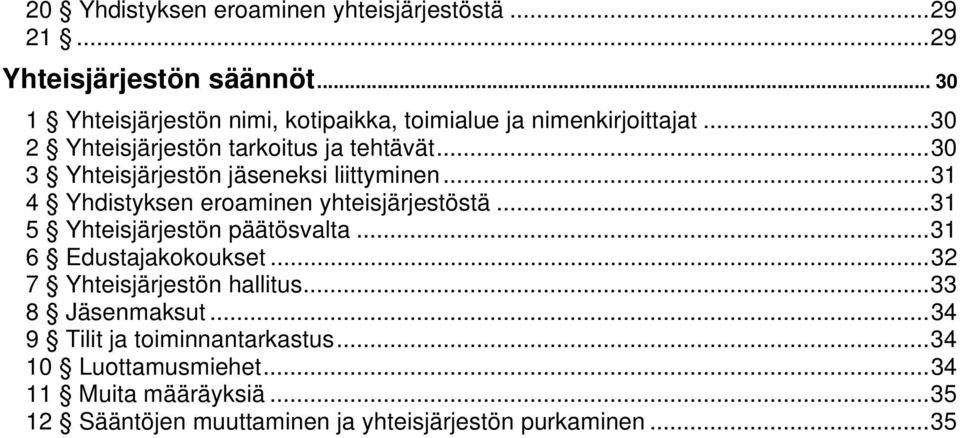 ..30 3 Yhteisjärjestön jäseneksi liittyminen...31 4 Yhdistyksen eroaminen yhteisjärjestöstä...31 5 Yhteisjärjestön päätösvalta.