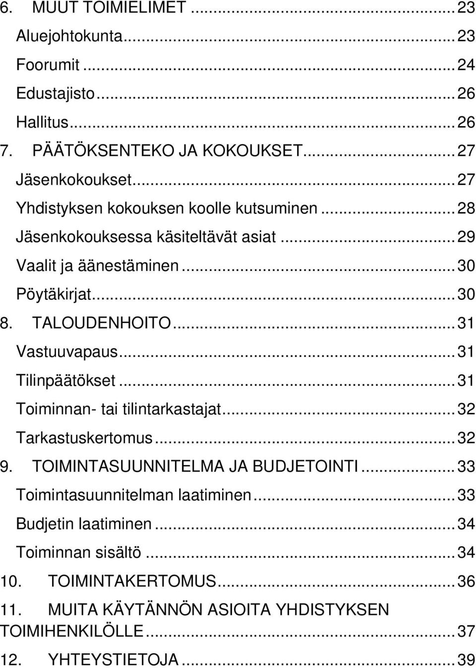 .. 31 Vastuuvapaus... 31 Tilinpäätökset... 31 Toiminnan- tai tilintarkastajat... 32 Tarkastuskertomus... 32 9. TOIMINTASUUNNITELMA JA BUDJETOINTI.