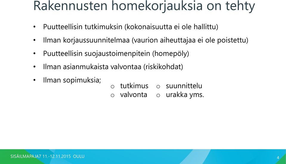 Puutteellisin suojaustoimenpitein (homepöly) Ilman asianmukaista valvontaa