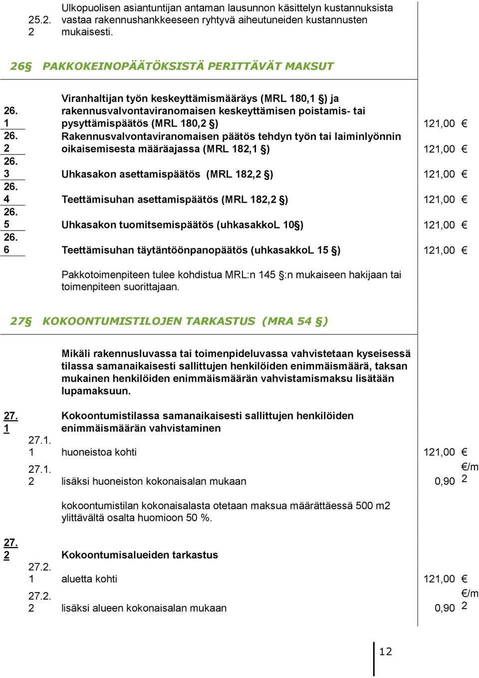 Rakennusvalvontaviranomaisen päätös tehdyn työn tai laiminlyönnin oikaisemisesta määräajassa (MRL 8, ),00 6. 3 Uhkasakon asettamispäätös (MRL 8, ),00 6. 4 Teettämisuhan asettamispäätös (MRL 8, ),00 6.