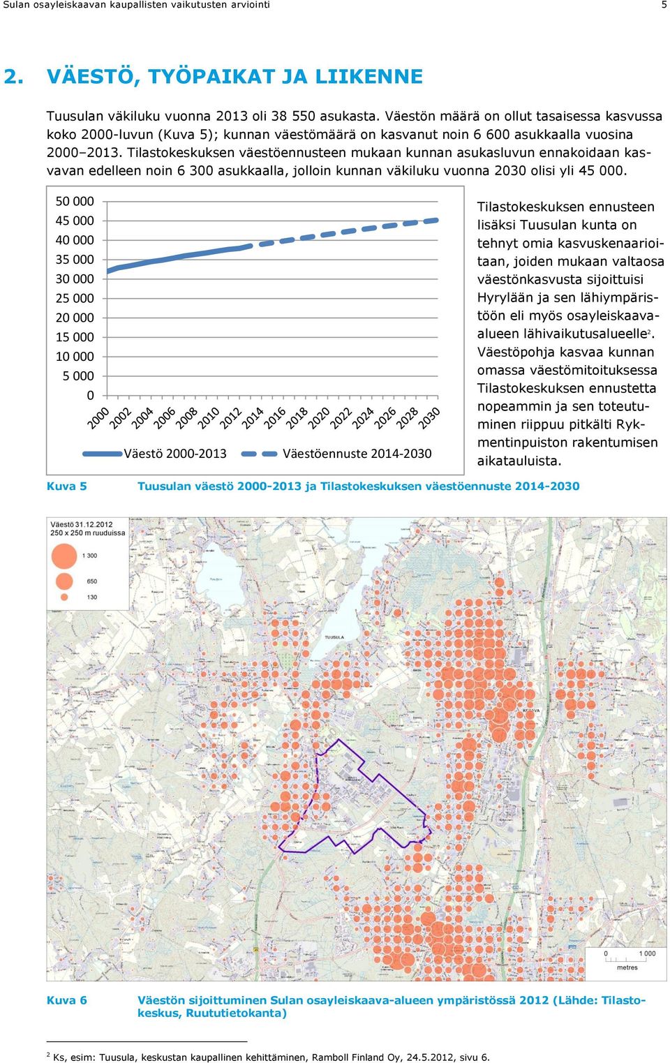 Tilastokeskuksen väestöennusteen mukaan kunnan asukasluvun ennakoidaan kasvavan edelleen noin 6 300 asukkaalla, jolloin kunnan väkiluku vuonna 2030 olisi yli 45 000.