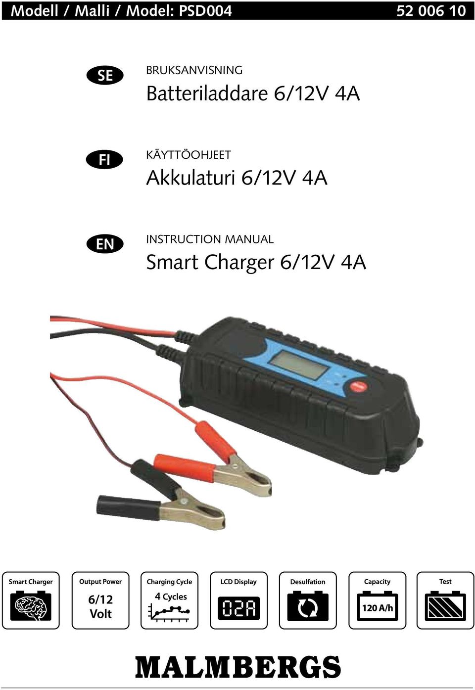 Batteriladdare 6/12V 4A. Akkulaturi 6/12V 4A. Smart Charger 6/12V 4A - PDF  Ilmainen lataus
