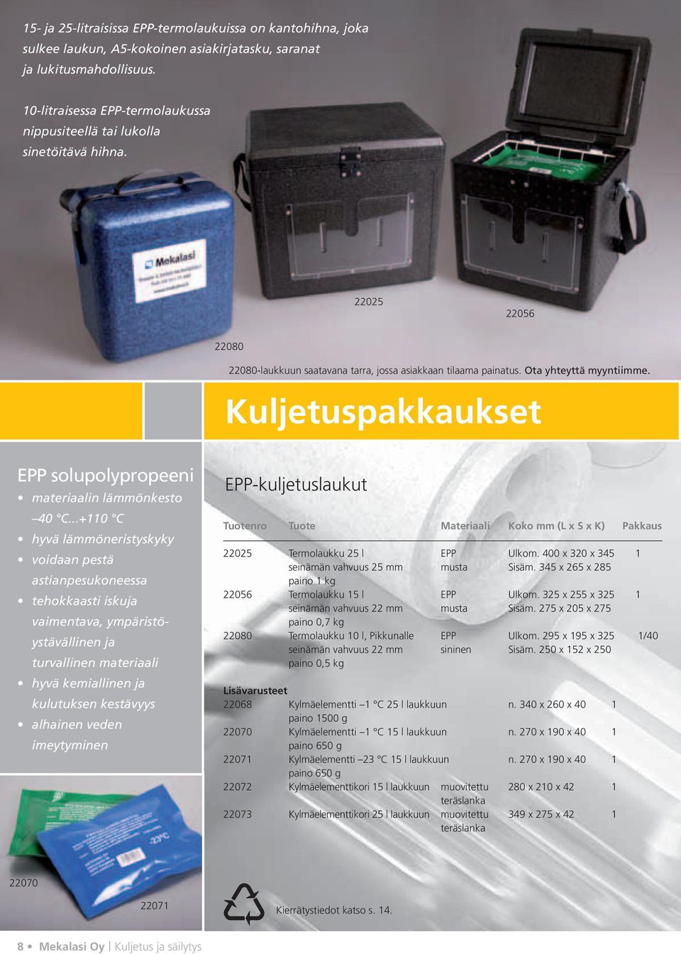 Kuljetuspakkaukset EPP solupolypropeeni materiaalin lämmönkesto 40 C.
