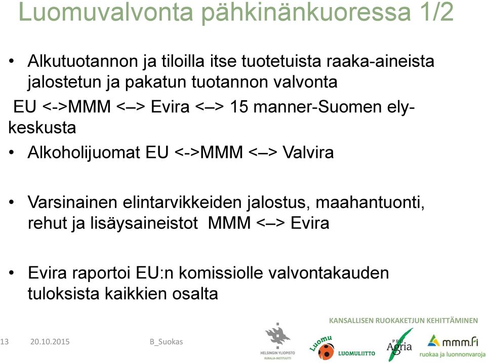 Alkoholijuomat EU <->MMM < > Valvira Varsinainen elintarvikkeiden jalostus, maahantuonti, rehut
