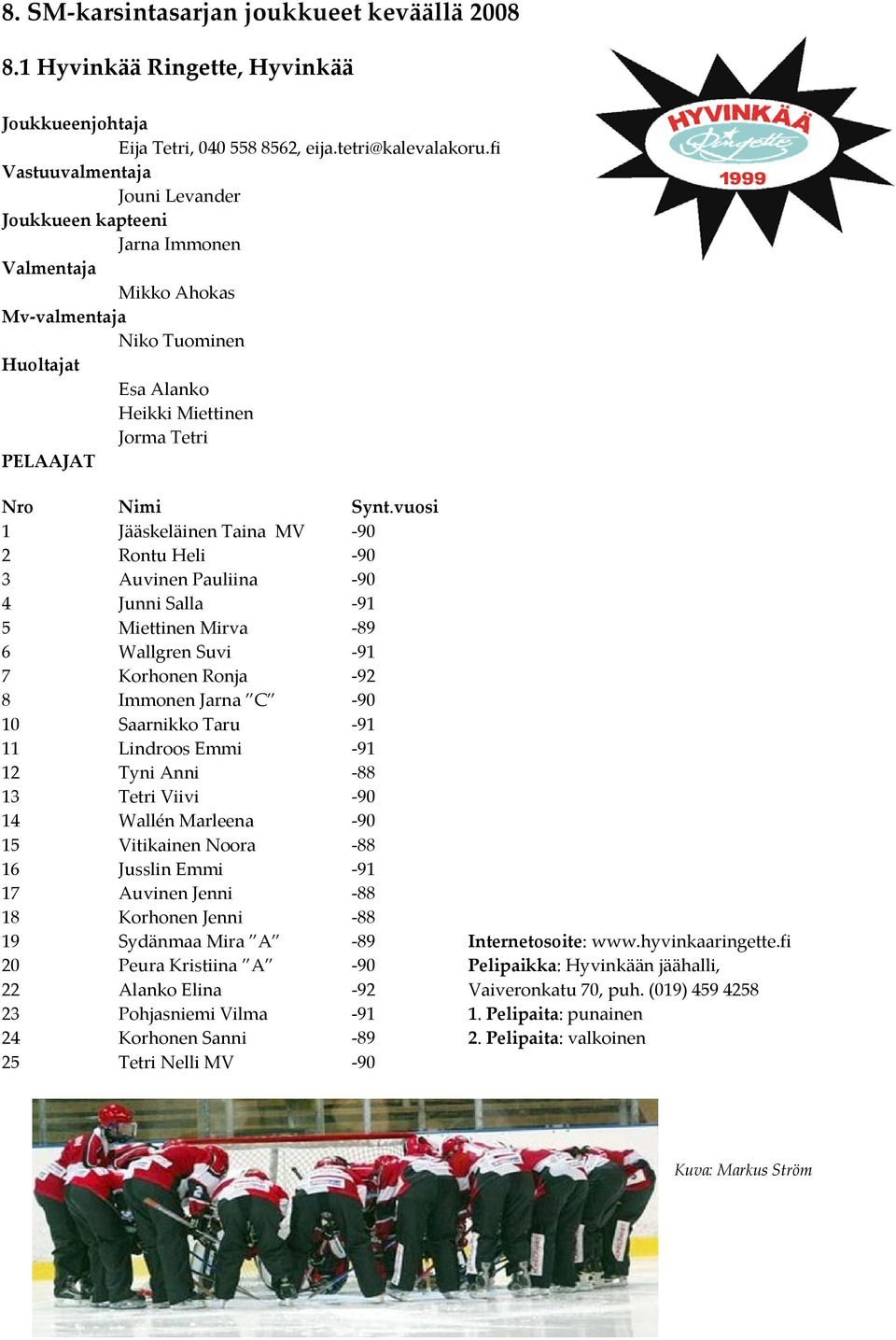 vuosi 1 Jääskeläinen Taina MV 90 2 Rontu Heli 90 3 Auvinen Pauliina 90 4 Junni Salla 91 5 Miettinen Mirva 89 6 Wallgren Suvi 91 7 Korhonen Ronja 92 8 Immonen Jarna C 90 10 Saarnikko Taru 91 11