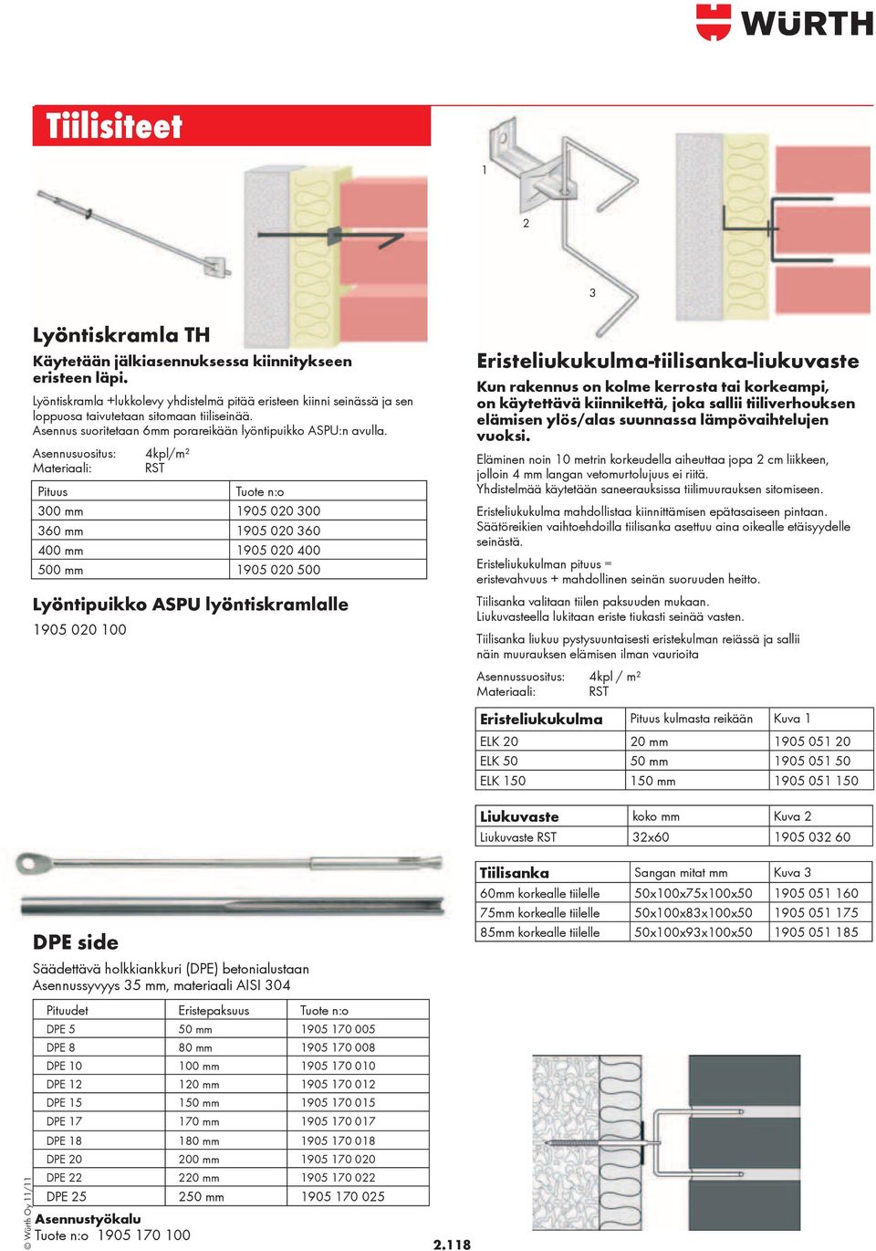 Asennusuositus: 4kpl/m² Materiaali: RST Pituus 300 1905 020 300 360 1905 020 360 400 1905 020 400 500 1905 020 500 Lyöntipuikko ASPU lyöntiskramlalle 1905 020 100