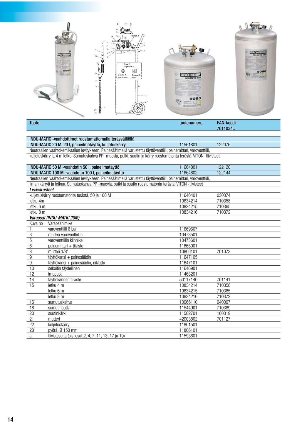 INDU-MATIC 50 M -vaahdotin 50 l, paineilmatäyttö 11664801 122120 INDU-MATIC 100 M -vaahdotin 100 l, paineilmatäyttö 11664802 122144 Neutraalien vaahtokemikaalien levitykseen.