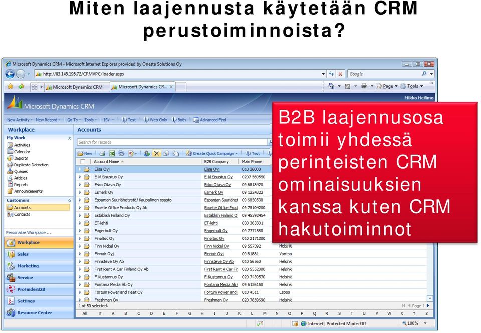 B2B laajennusosa toimii yhdessä