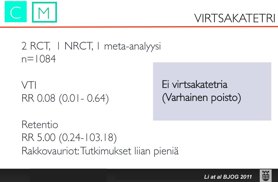 64) Ei virtsakatetria (Varhainen poisto) Retentio